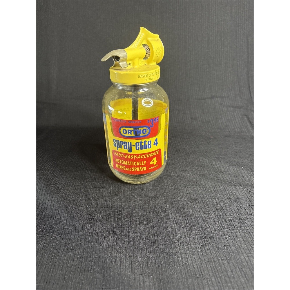 Vintage Ortho Spray-Ette 4 Glass Jar Yellow Metal Sprayer Nozzle Hayes USA